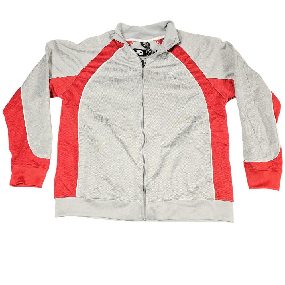 Vintage Starter Track Jacket Mens Large Gray Red Full Zip Raglan Basketball 00s